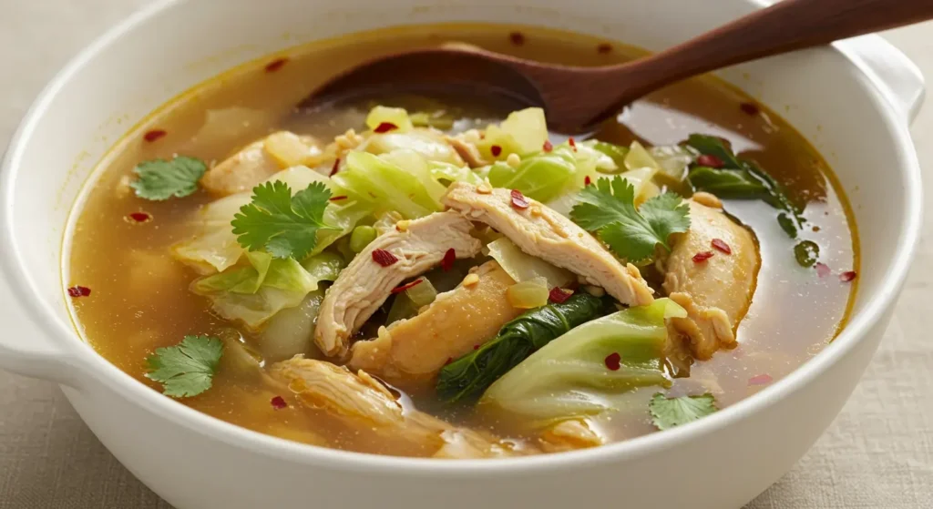 Spicy Asian-Inspired Chicken and Cabbage Soup