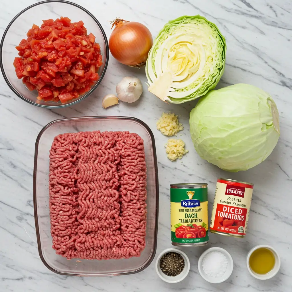 Ground Beef and Cabbage ingredients