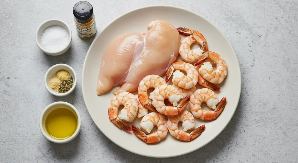 ingredients for ingredients for pasta in Chicken and Shrimp Alfredo