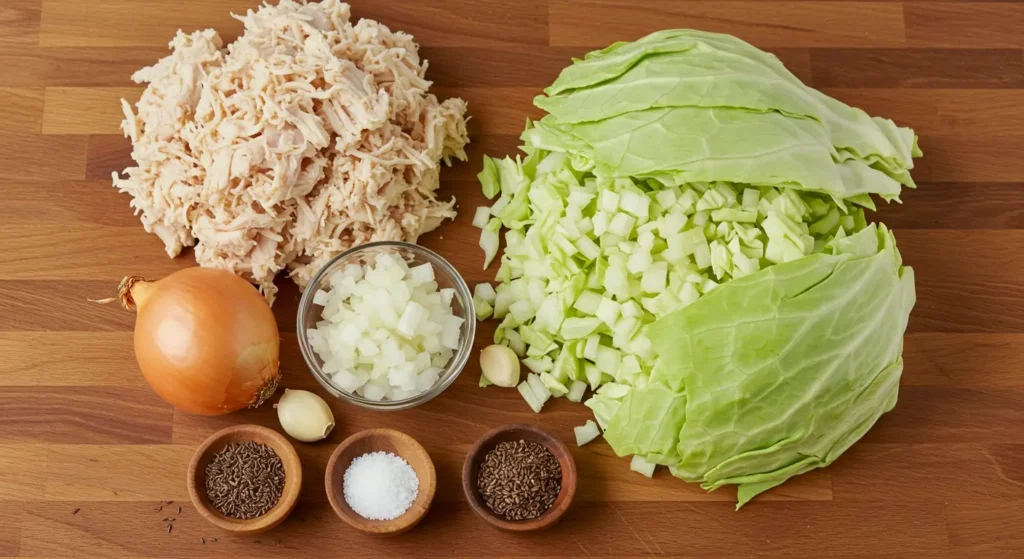 ingredients for shreded chicken and cabbage